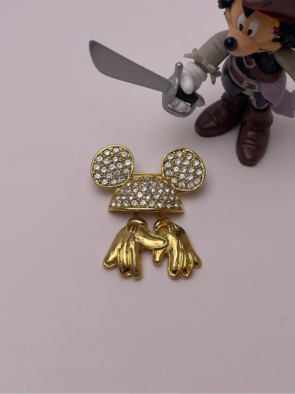 Vintage Napier Disney Mickey Mouse Rhinestone Pin Brooch with Dangling Gloves